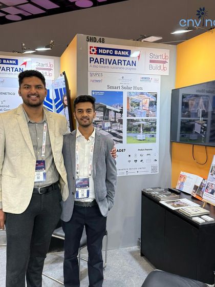 Our founders at the Envinova Smartech booth during Startup Mahakumbh. We were excited to be present at India's largest startup conclave to share our pioneering smart solar solutions.