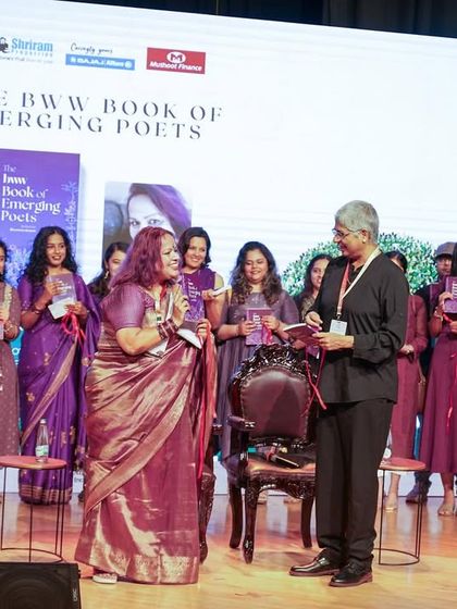 A closer look at the poets on stage, each holding their author copies of 'The BWW Book of Emerging Poets'. The culmination of so much hard work and creativity.