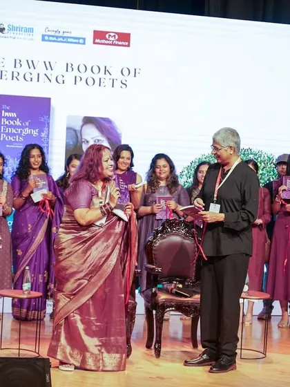 A closer look at the poets on stage, each holding their author copies of 'The BWW Book of Emerging Poets'. The culmination of so much hard work and creativity.