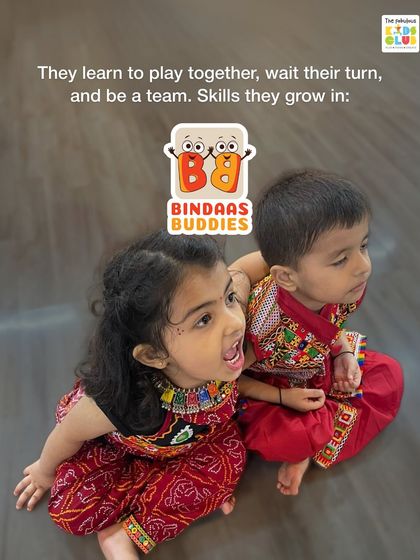 During festivals like Navratri, children learn to play together, wait their turn, and be part of a team. These social skills are developed naturally through our fun, group-based Bindass Buddies activities.