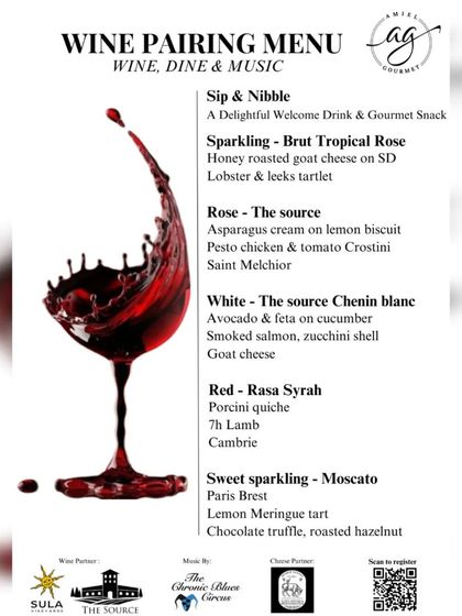 Here is the exclusive wine pairing menu for one of our tasting events. I've curated a selection of premium wines, French cheeses, and gourmet canapés.