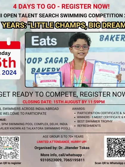 A call to our "Little Champs" aged 5-11. The Delhi Open is your moment to shine and make a splash.