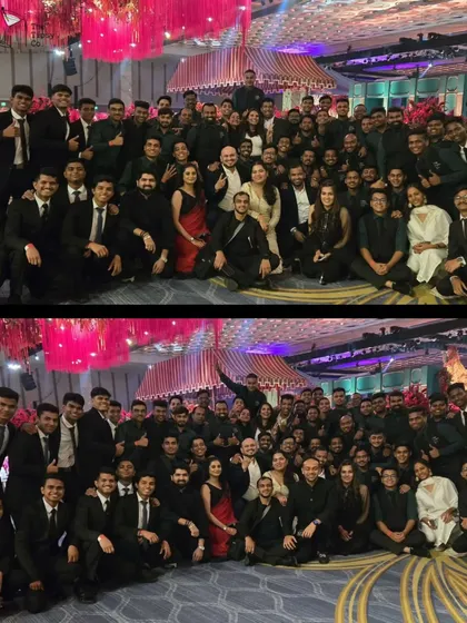 A wider shot of our massive 250-bartender team at the Jio World Centre wedding. This image demonstrates our capability to manage and execute flawless service for the largest and most prestigious events.