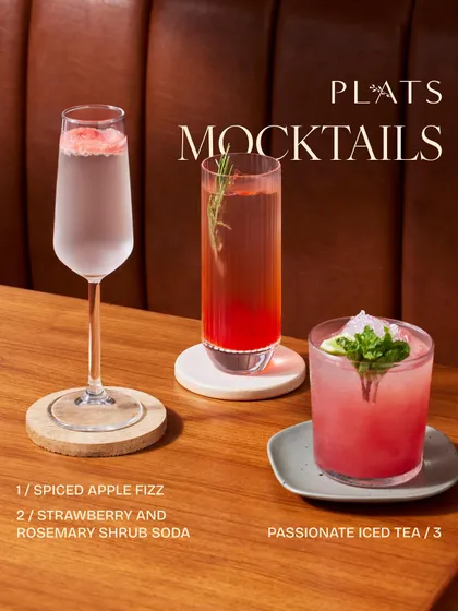 For moments that call for clarity without compromise. Our mocktails, like the Spiced Apple Fizz and Strawberry Rosemary Shrub Soda, are crafted with the same attention to detail as our signature cocktails.