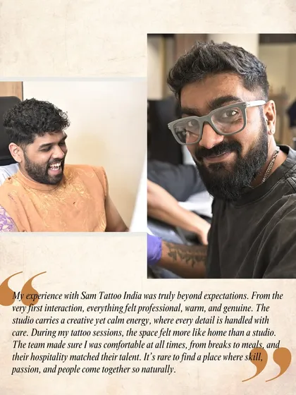 "During my tattoo sessions, the space felt more like home than a studio." We create a comfortable, supportive environment for even the longest and most intense tattoo projects.
