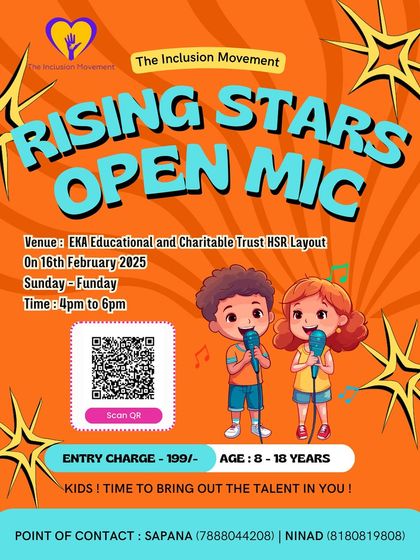 Our 'Rising Stars' open mic gives a stage to young talent aged 8 to 18. We believe in nurturing creativity from a young age and giving kids a platform to shine.