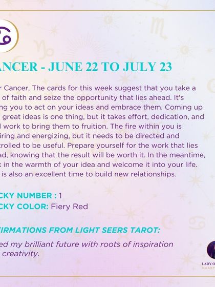 My weekly tarot guidance for Cancer. The cards suggest taking a leap of faith and seizing the opportunity that lies ahead. It's time to act on your great ideas with dedication and hard work.