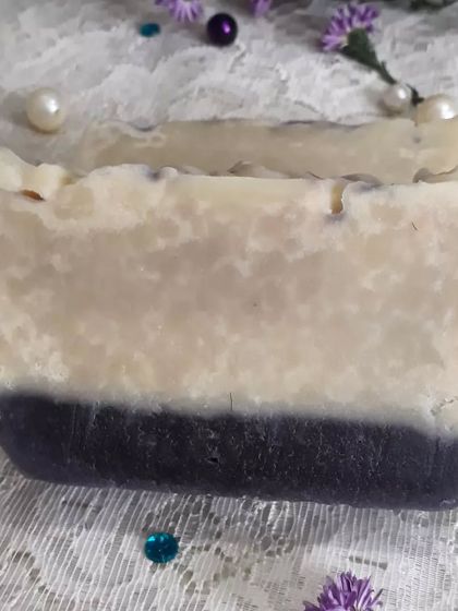 A stack of freshly cut Lush Lavender bars. Made with natural Lavender and Aloe Vera, this soap is perfect for a relaxing and hydrating bath experience.
