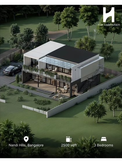 An aerial render of a 2500 sq. ft., 3-bedroom home designed for a site at Nandi Hills. This design is ideal for luxury living or as a high-end Airbnb rental investment.