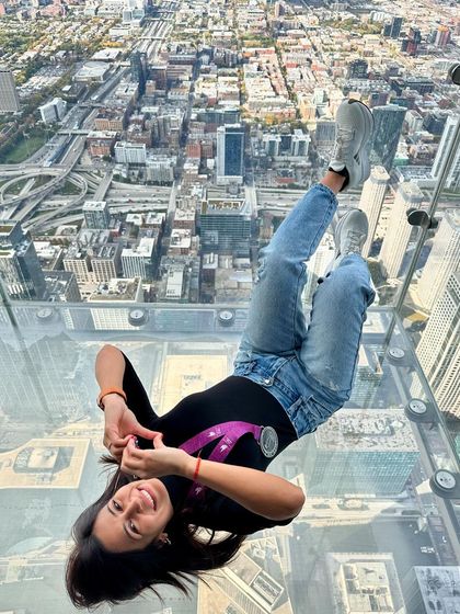 That post-marathon feeling. Lying on the glass floor of the Willis Tower, heart full of gratitude and accomplishment after the Chicago Marathon.