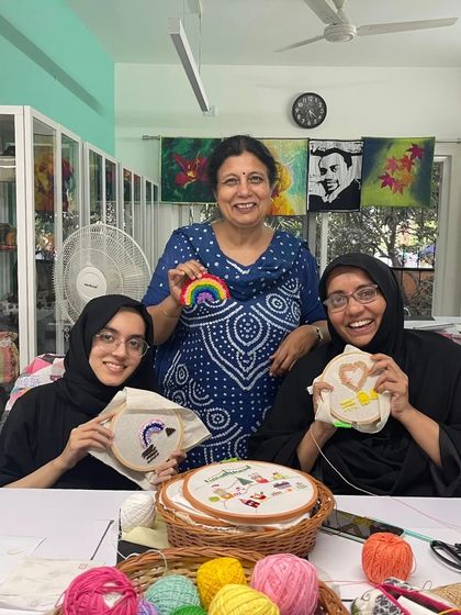 A mother and her two daughters had a wonderful time creating together, each making their own unique punch needle art.