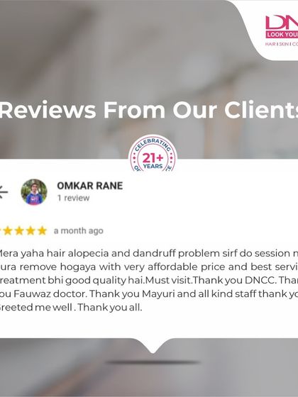 This client review mentions how his alopecia and dandruff problem was resolved in just two sessions at an affordable price. He thanks my team for the good quality treatment and welcoming service.