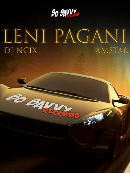 The release poster for 'Leni Pagani' featuring Amstar. The artwork reflects the track's luxury car theme, showing how we build a cohesive concept around a song.
