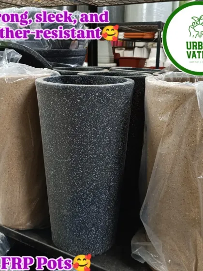These are my UV FRP pots. They are strong, sleek, and weather-resistant, making them a great long-term investment for your garden.