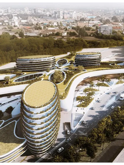 An aerial view of our winning competition design for the Baiyyappanahalli Train Station in Bengaluru. The concept reimagines the station as a floating urban green roof, reviving the "garden city" identity through sustainable, transit-oriented masterplanning.