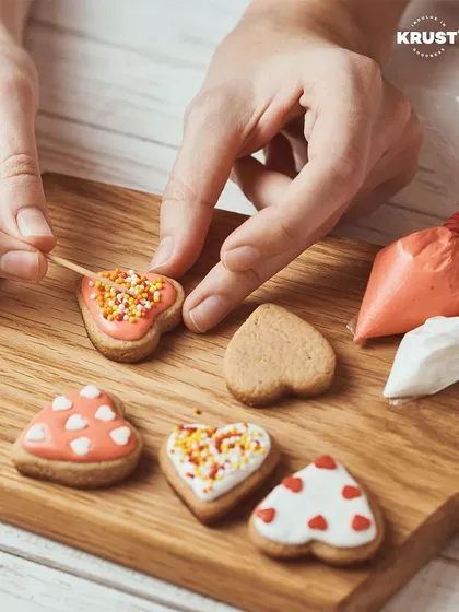Another angle of the heart-shaped cookie decorating in action.