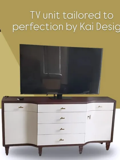 A graphic-enhanced image of the curved TV unit, highlighting its bespoke nature and perfect tailoring.