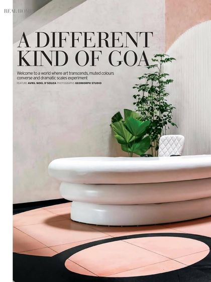 The cover of our feature in Goodhomes, titled "A Different Kind of Goa," showcasing a world where art and muted colors converge.