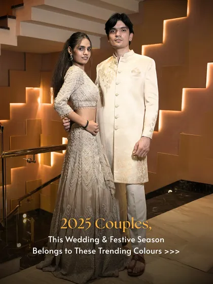 For the 2025 couples planning their big story, your outfits should be just as epic. We specialize in creating perfectly coordinated looks, from his regal sherwani to her dreamy lehenga. Let's find the colors that tell your love story.