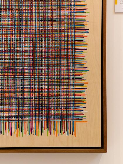 This intricate, meditative work by Harisha Chennangod explores repetition and balance. The meticulous lines create a rhythmic composition that is both structured and organic.