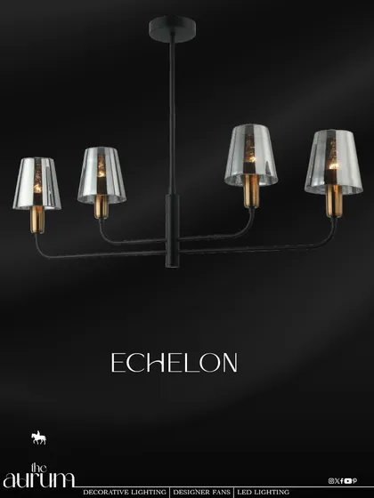 A linear version of the 'Echelon' pendant, this fixture is perfect for illuminating a long dining table or a breakfast bar. The combination of black metal and fluted glass shades is a hallmark of modern, sophisticated design.