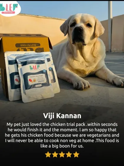 This review means the world to us. For vegetarian households, providing a high-quality, non-veg diet for their pets can be a huge challenge. We're so happy to be the solution that makes it easy to give your dog the chicken-based nutrition they love, without any of the hassle in your kitchen.