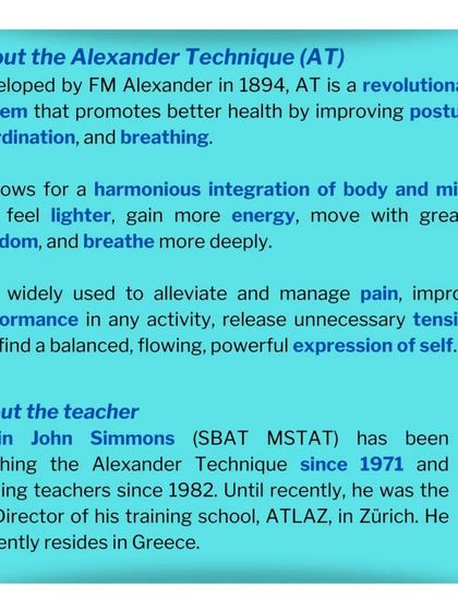 Learn about the Alexander Technique, a revolutionary system for improving posture, coordination, and breathing, with senior teacher Robin Simmons.