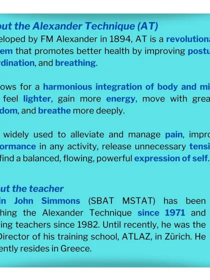 Learn about the Alexander Technique, a revolutionary system for improving posture, coordination, and breathing, with senior teacher Robin Simmons.