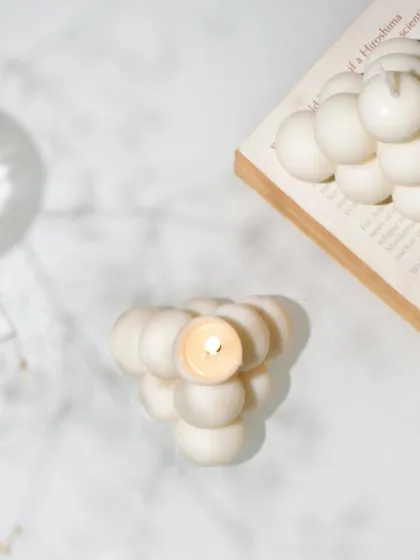 An overhead shot of our pyramid bubble candles. It was hard to pick just one photo of these beauties.