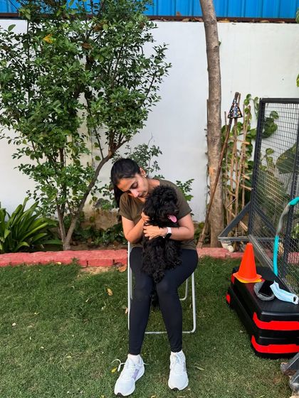 A moment with Kai, whose reactivity and leash manners improved dramatically with us.