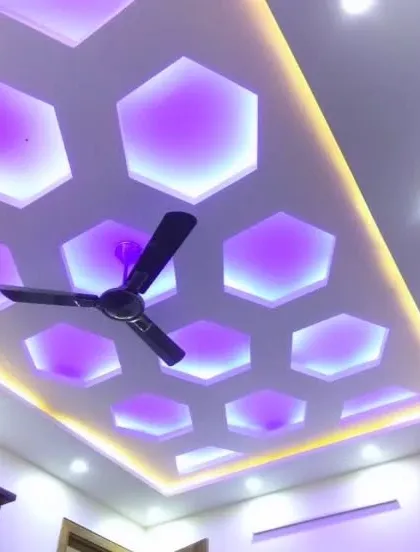 Want a bold, modern vibe? Check out this honeycomb pattern with purple backlighting. I can create custom shapes and use dynamic LED colors to match your style.