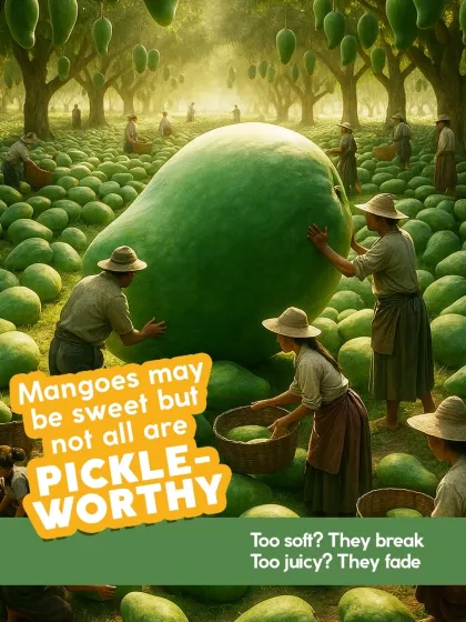 Mangoes may be sweet, but not all are pickle-worthy. We choose our mangoes carefully to ensure they aren't too soft or too juicy, so they hold their texture and absorb the masala perfectly.