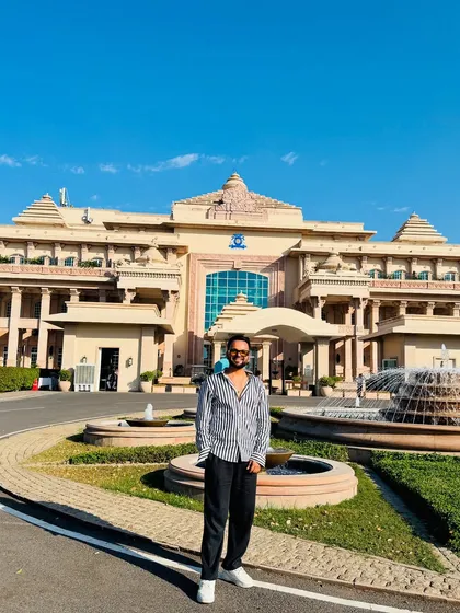 Posing outside the magnificent ITC Grand Bharat. Hosting events at such grand venues is always a pleasure.