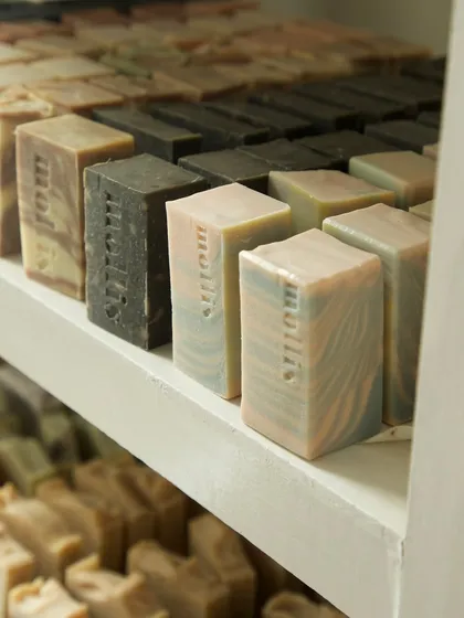 My 'Aqua' bars lined up next to other creations, showcasing the variety of natural colors.