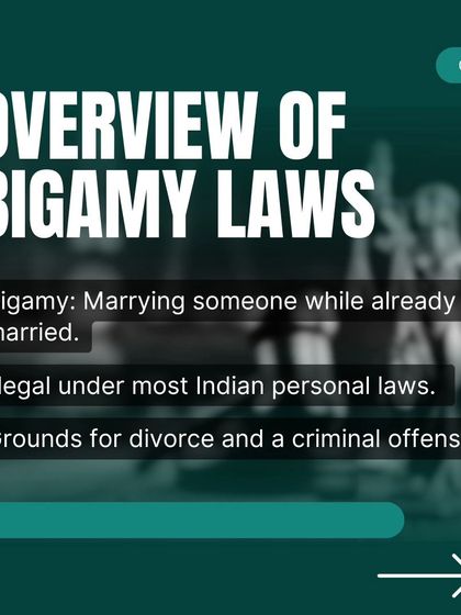 Here is an overview of bigamy laws. Marrying someone while already legally married is illegal under most personal laws in India and is grounds for both divorce and a criminal offense.
