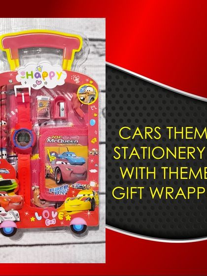 This Cars-themed stationery set comes in a fun trolley-shaped case and includes a watch and wallet featuring Lightning McQueen.