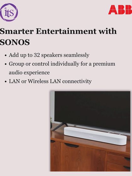 With ABB-free@home and Sonos integration, you can build a premium audio experience. Add up to 32 speakers and control them individually or as a group for immersive sound.