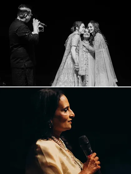 Emotional moments from the Sangeet, including heartfelt speeches and family hugs. These candid shots capture the love and emotion of the evening.