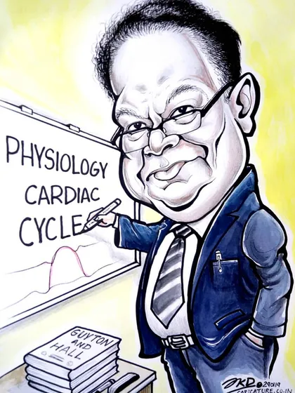 This caricature shows a professor in his element, teaching a complex subject. It's a great example of a themed professional gift that highlights a person's dedication to their work.