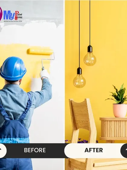 A simple color change can make a world of difference. Here, a fresh coat of vibrant yellow paint transforms a plain wall into a bright, energetic, and modern living space.