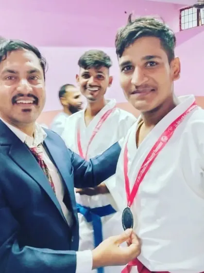 A happy moment with another medalist from the memorial tournament in Ghaziabad.