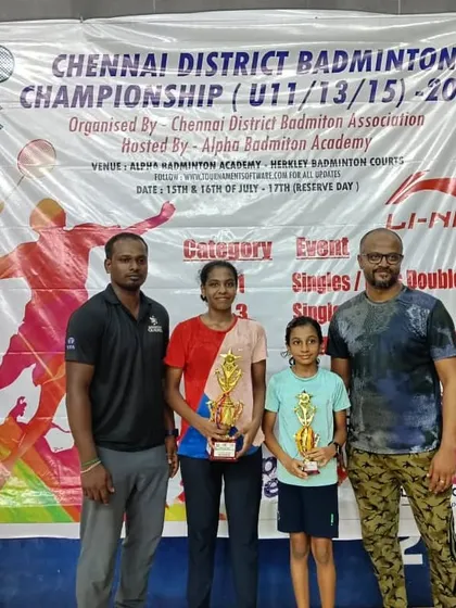 Our champions from Fame Badminton Academy, Ezhilmathi (U-15 winner) and Niralia (U-11 semi-finalist), at the Chennai District Championship.
