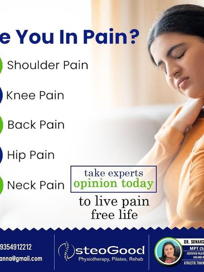 Are you in pain? This graphic lists common areas of discomfort like the shoulder, knee, and back. If you're experiencing any of these, an expert opinion can put you on the path to a pain-free life.
