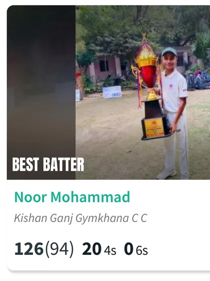 The scorecard showing Noor Mohammad's century and Saiansh Vohra's all-round performance in the DDCA U-16 league.