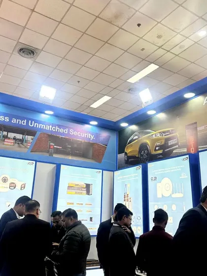 A wide shot of our booth at IFSEC India 2024, showcasing our displays for automated number plate recognition and other security solutions.