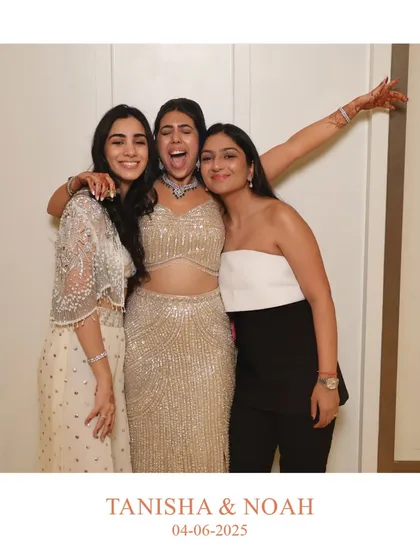 The bride and her friends celebrating with pure joy at the sangeet. We make sure to capture the bride's special moments with her closest friends throughout the wedding festivities.
