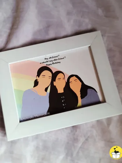 Another angle of the "older friend" illustration, showing the clean white frame and the soft, colorful background of the digital art.