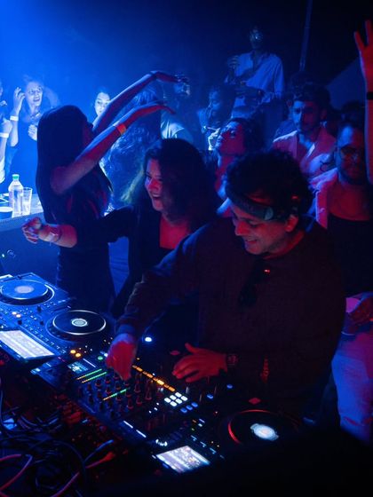 The dancefloor at Magique, Bangalore. An intimate, high-energy vibe with people dancing right next to the console.