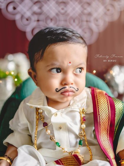 A close-up of our little Ugadi gentleman, with a very serious and adorable expression.
