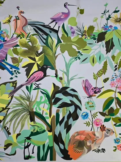 'The Promised Land,' a vibrant tropical mural created for the Alliance Française, celebrating biodiversity and our connection with nature.